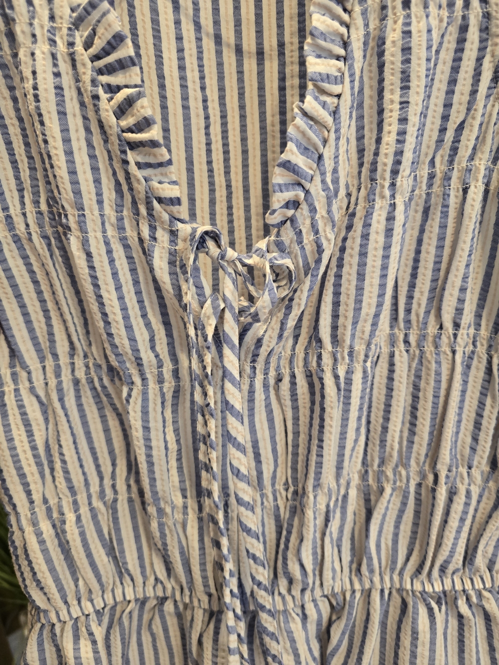 CeCe Blue and White Striped Ruffle Tie-Front Peplum Tank - Picture 3 of 6